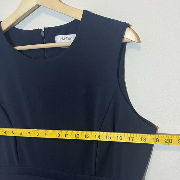 Calvin Klein Women Navy Illusion- Trim Ponte Fit and Flare Dress Size 14 Career - Picture 6 of 10